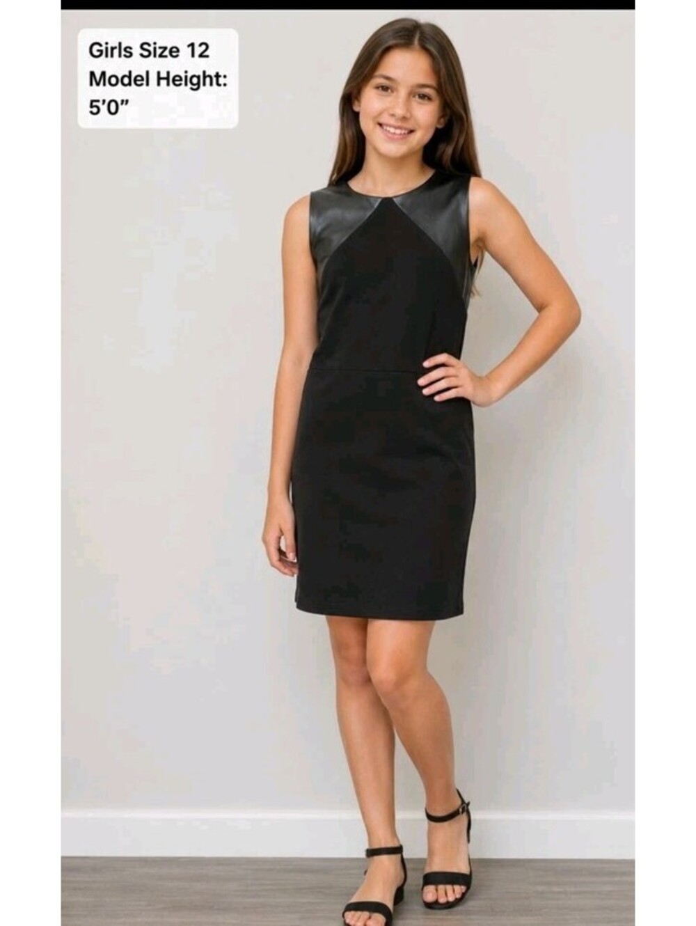 Miss Behave Girls Dress Size 12 Black Faux Leather Panel NWT #AA